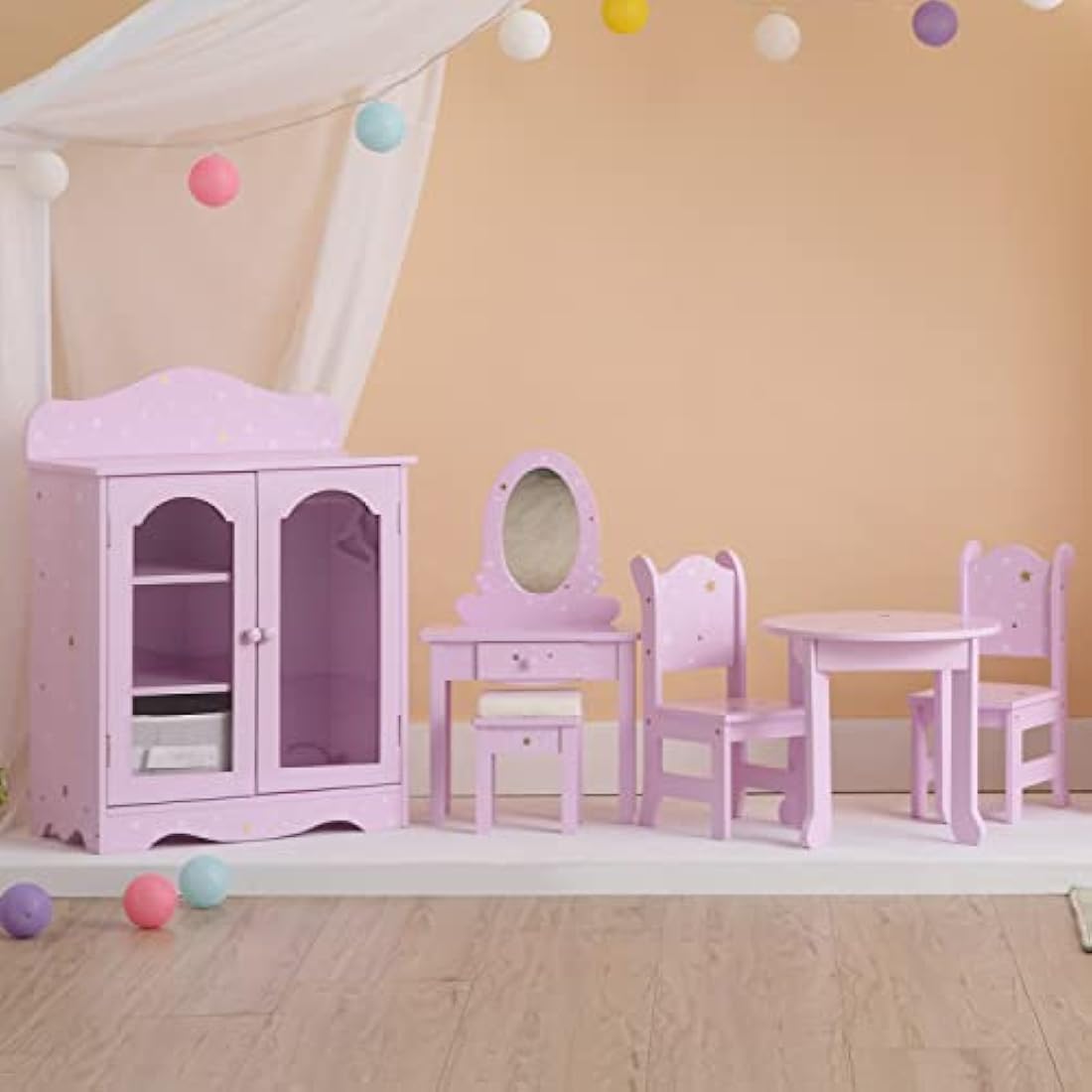Olivia's Little World Purple Star 18 Inch Doll Closet Wardrobe Wooden Doll Furniture With 3 Doll Hangers TD-0210AP