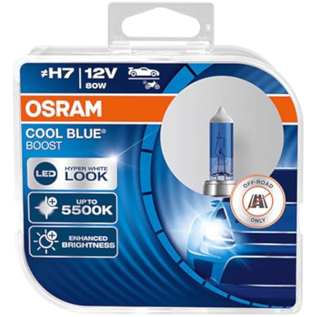 OSRAM XENARC Cool Blue Boost D1S, HID Headlamp, 66140CBB-HCB, Hyper Blue Light, 85V, 35W, OFFROAD-Only, Duobox (2 Lamps), Duo Box