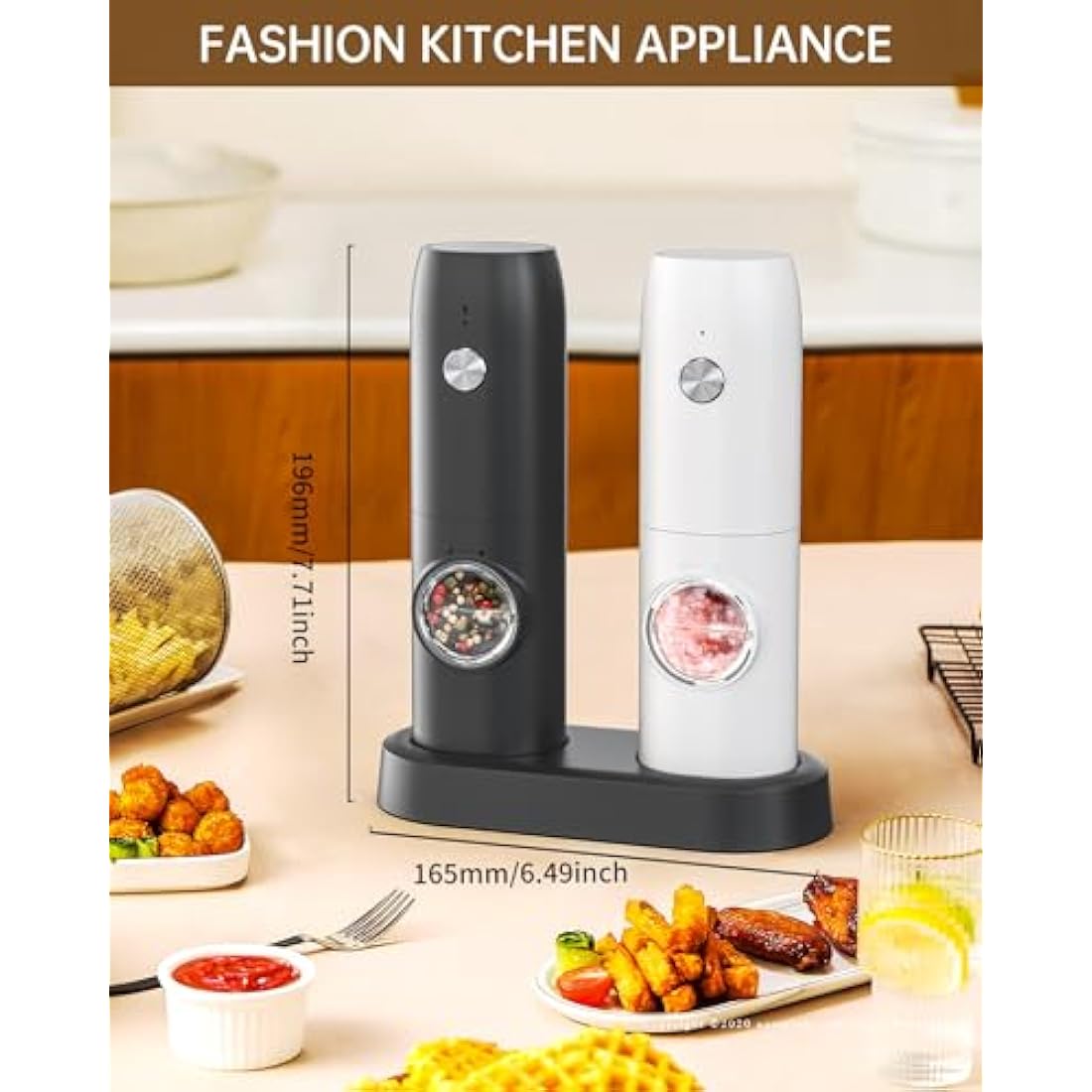 CIRCLE JOY Electric Pepper Grinder Mills, Rechargeable Salt and Pepper Set with Charging Base, Ceramic Grind and Adjustable Coarseness, Automatic Grinder for Home, Kitchen, Black White