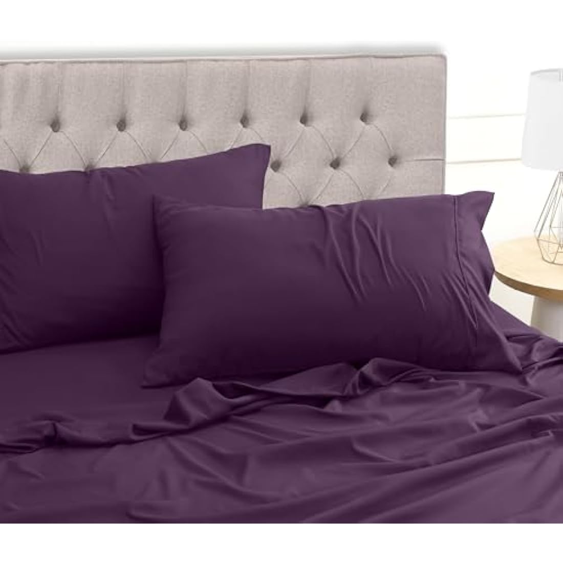 Utopia Bedding Bed Sheet Set Double, Purple, 4 Piece – Fitted Sheet, Flat Sheet with 2 Pillow Cases 50x75 – Wrinkle, Shrinkage and Fade Resistant – Soft Brushed Polyester Microfiber Fabric