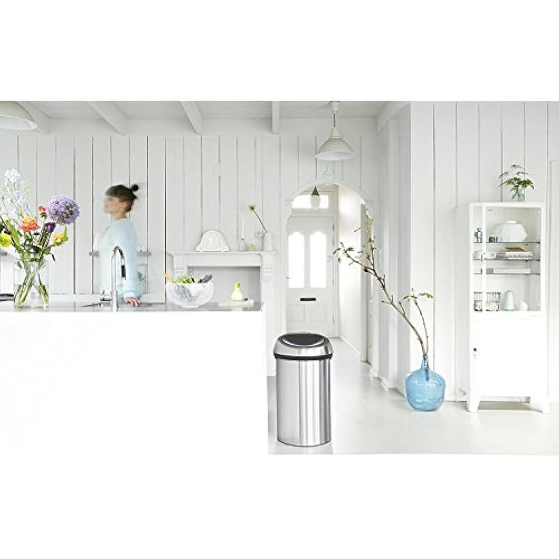 Brabantia 60 Litre Large Kitchen Touch Bin (Matt Steel) Removable Lid, Soft-Touch Open, Easy Clean Rubbish Food Waste Bin
