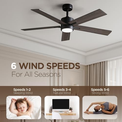 Vagizm Ceiling Fan with Light for Bedroom: 52 inch Silent Ceiling Fans with dimmable Light - Remote Control - Reversible DC Motor - Black - 5 Blades - Suitable for Living Room Indoor Outdoor