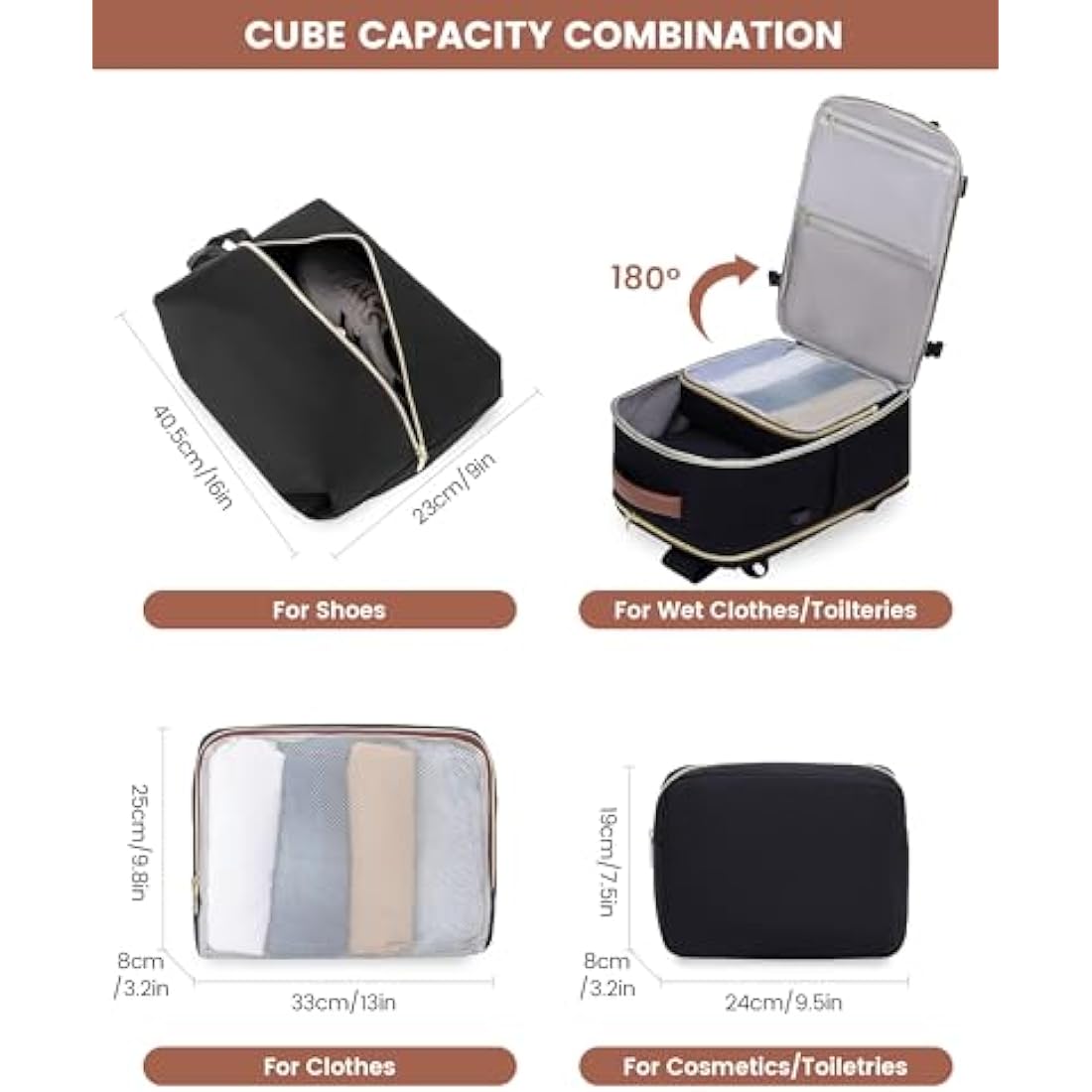 LOVEVOOK Travel Cabin Backpack Womens Large Hand Luggage Rucksack Bag for Plane 40L Weekend Overnight Carry On Bag Waterproof 17 inch Laptop Backpack Ladies Maternity Hospital Bag