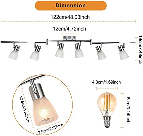 Unikcst Modern LED Ceiling Light Rotatable 6 Way Spotlight Bar Brushed Nickel Spots Fitting for Kitchen Living Room with 6X 4W E14 Bulbs Warm White