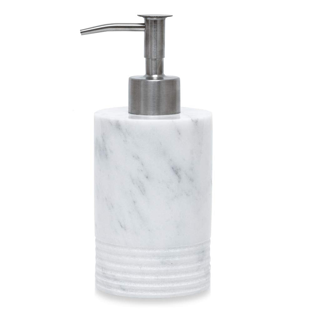 JIMEI Marble Soap Dispenser with Stainless Steel Pump for Bathroom Kitchen Countertop - Lotion & Liquid Dispenser Soap Bottle White