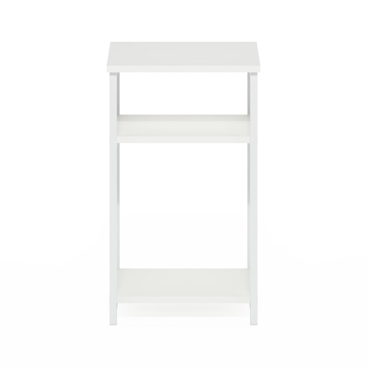 Furinno JUST Side Table, 3-Tier Metal Frame End Table with Open Shelf, Night Stand, Bedside Table, for Living Room, Bedroom, White