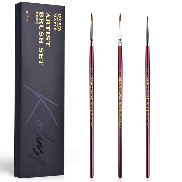 Kolinsky Sable Miniature Paint Brushes - Golden Maple Professional Ultra Fine Point Brush for Miniature, Model Painting & Watercolor Details - Size