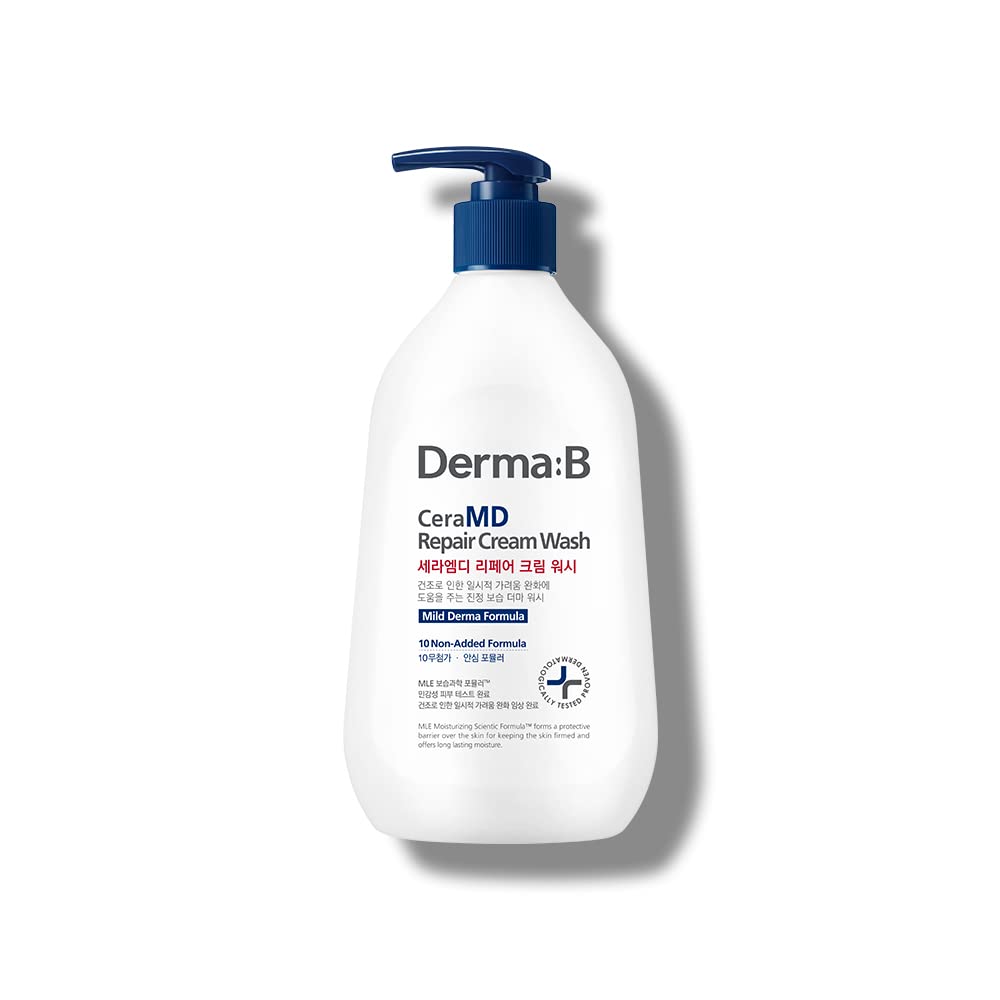 Derma B Ceramd Repair Cream Wash, Unscented Fragrance Free Creamy Face & Body Cleanser For Dry Sensitive Itchy Skin, Deep Moisture Paraben-Free Body