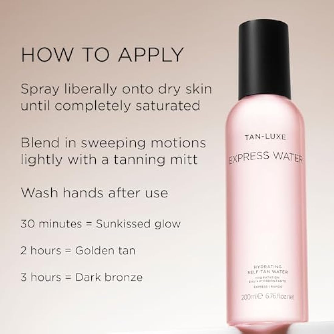 TAN-LUXE Express Water Hydrating Self-Tan Water, Sun-Kissed Glow in just 30 Minutes with a blend of Vitamin C, Beta Glucan & Hyaluronic Acid, 200ml