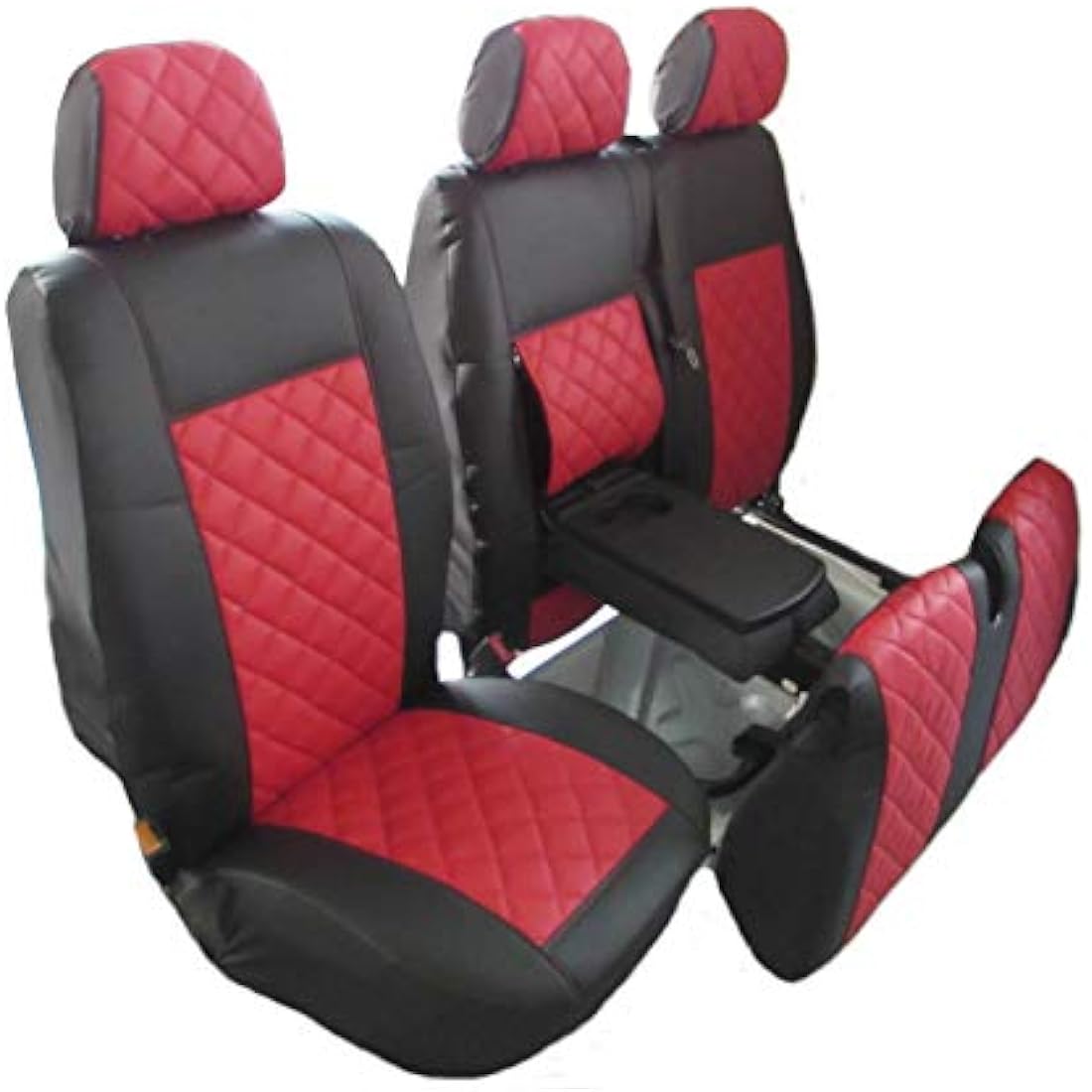 Texmar Designed to fit MERCEDES SPRINTER 2006-2018, VW CRAFTER 2006-2018 RIGHT HAND DRIVE ECO BLACK-RED LEATHER Seat Covers 2+1 (1 single 1 double)