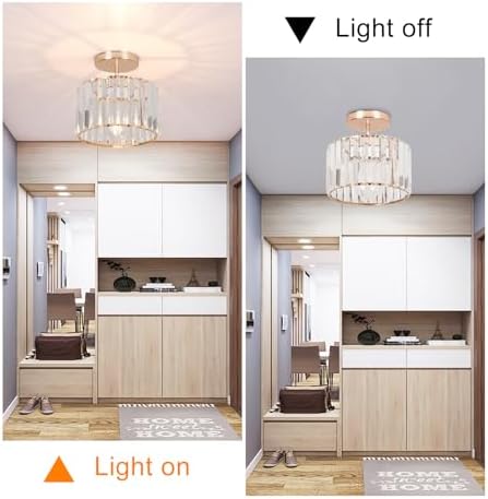 ZYDTRIP Crystal Ceiling Light Fixture Semi Flush Mount Ceiling Lamp Modern Gold Crystal Chandelier for Living Room Hallway Dining Room Kitchen