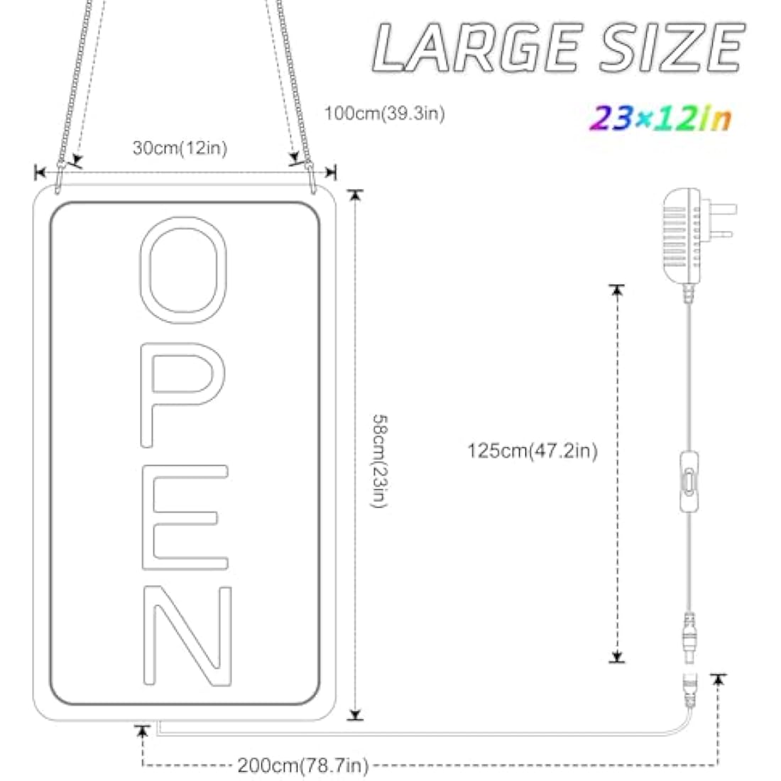 LightingWill LED Neon Open Sign, 23"x 12" Ultra Bright Open Signs for Business, Light Up Signs for Business Window, Coffee Shops, Stores, Restaurants Bars Hotel, Blue/Pink, Vertical