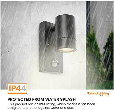 National Lighting PIR Outside Lights - Outdoor Security Lights - Matt Black Motion Sensor Presence Detector External Lantern Light - IP44 Rated 7W 240V LED GU10 Lamp (Not Included)