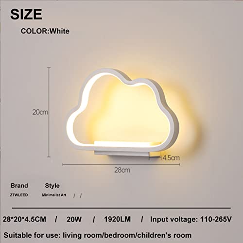 ZTWLEED 20W Indoor Wall Light,LED Wall Light Minimalist Design Cloud Shape,Warm White-Natural White-Cool White Tri-Color Adjustable,RA85,Children's