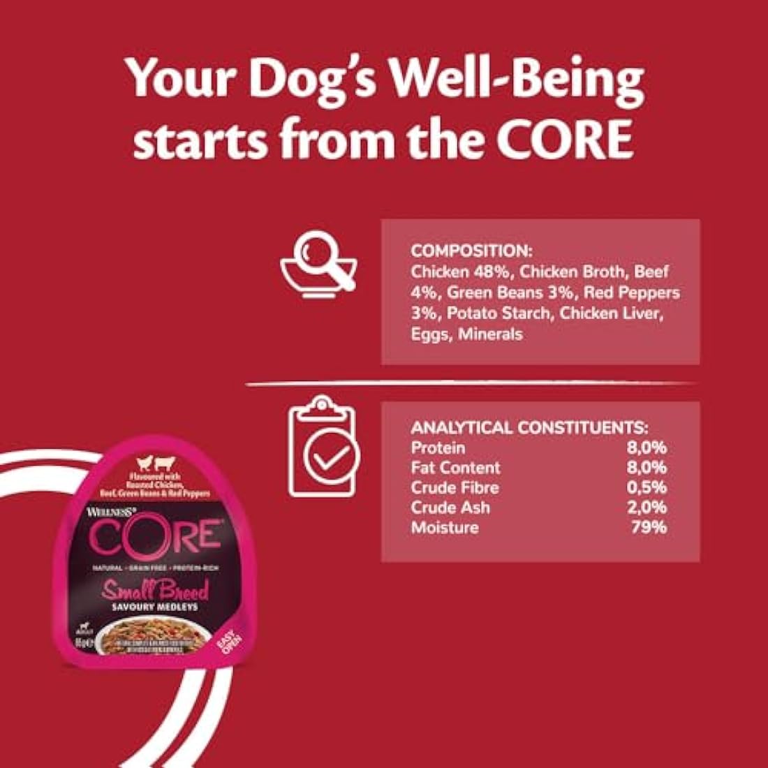 Wellness CORE Small Breed Savoury Medleys, Wet Dog Food Small Dogs, Dog Food Wet Smaller Breed, Grain Free, High Meat Content, Butcher Selection Mix, 6 X 85 G