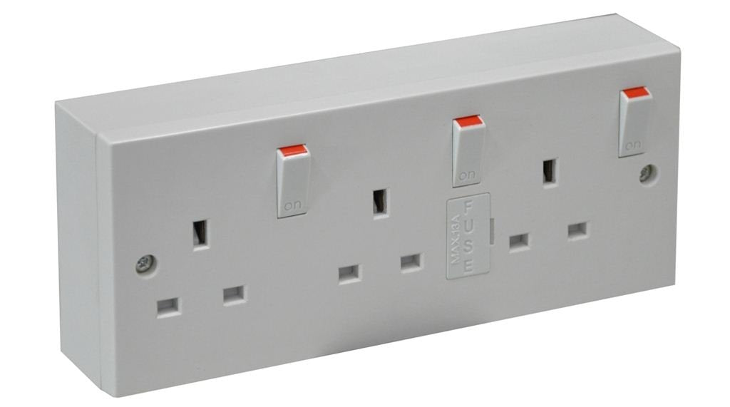 White Triple Switched Socket with Back Box