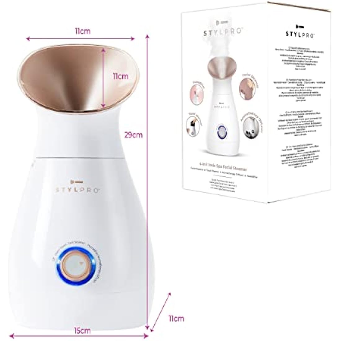 STYLPRO 4-in-1 Steamer: Face Steamer, Aromatherapy Diffuser, Humidifier and Towel Warmer - Ionic Face Mist for Deep Cleaning, Luxury Home Spa, Unclogs Pores
