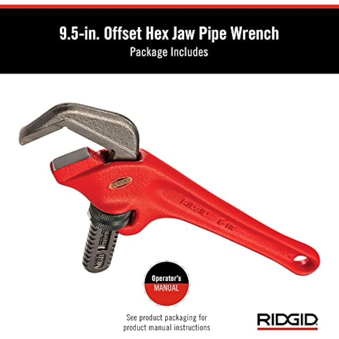 RIDGID 31305 Model E-110 Hex Wrench, 9-1/2-inch Offset Hex Wrench,Red, Black