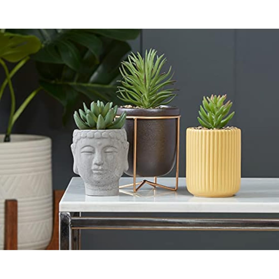 Sleepdown Halo Green Leaf Buddha Pot Artificial Faux Plant for Home Office Bathroom Decor Indoor Decoration Aesthetics, Small