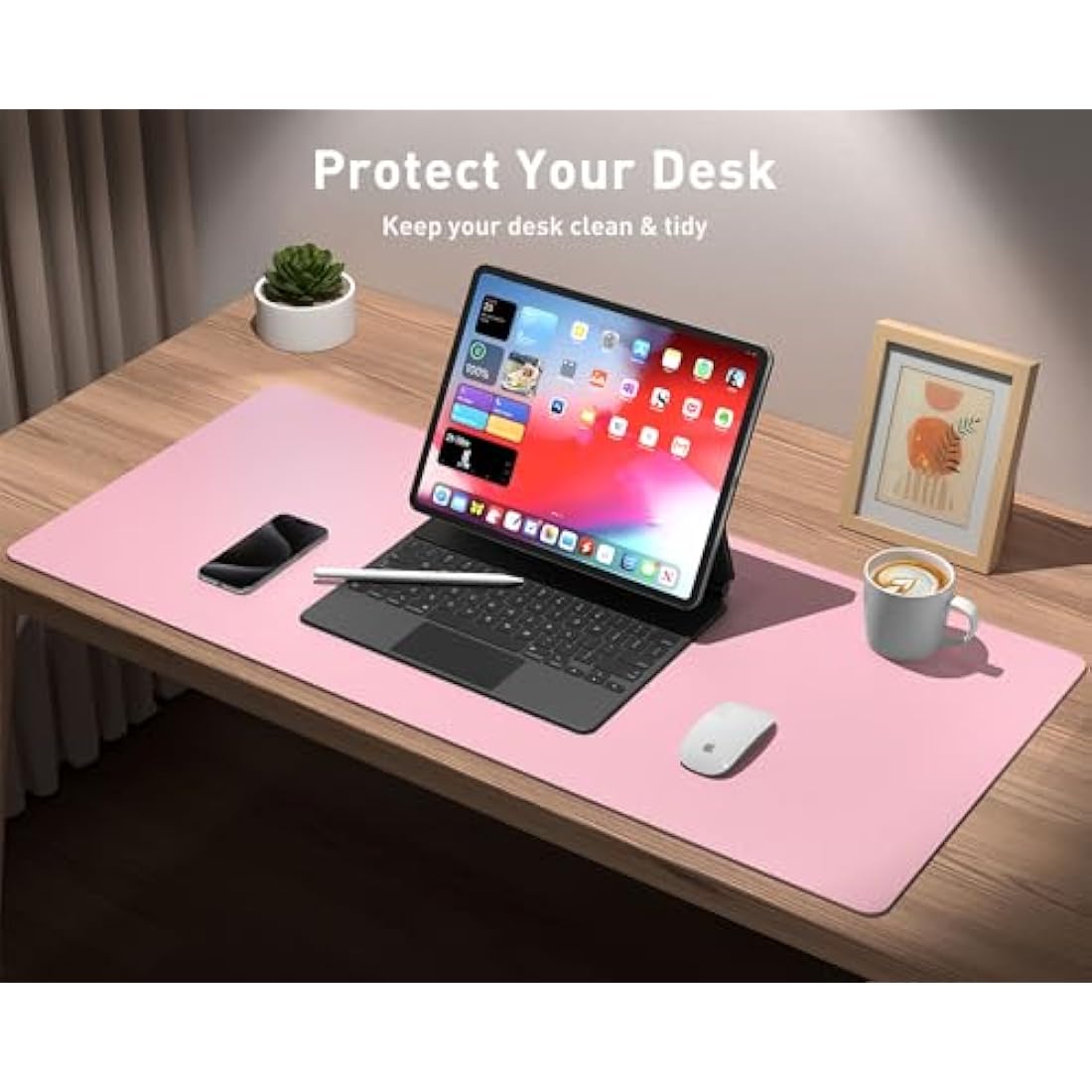 Aothia Leather Desk Pad Protector,Mouse Pad,Office Desk Mat, Non-Slip PU Leather Desk Blotter,Laptop Desk Pad,Waterproof Desk Writing Pad for Office and Home (80cm x 40cm, Fairy Pink)