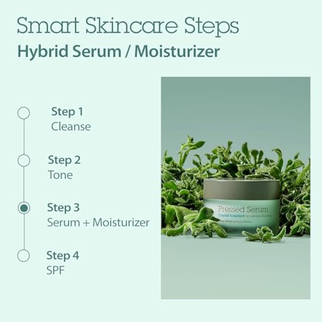 BLITHE Pressed Serum Crystal Iceplant - Face Moisturising Gel, Korean Serum for Dry and Combination Skin, Soothing, Redness Reduction, Cooling, Sebum Control (50 ml)