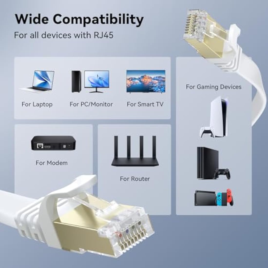 BUSOHE Cat 8 Ethernet Cable 40m, High Speed Flat Gigabit RJ45 Lan Network Cable, 40Gbps 2000Mhz Internet Patch Cord Compatible with Router, Modem, PC, Laptop, Printer