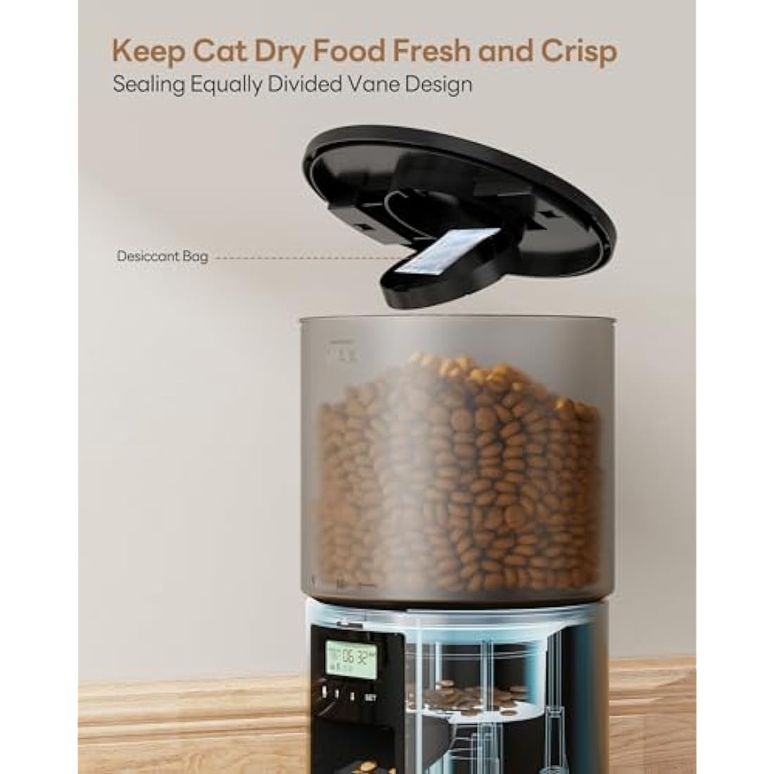 Automatic Cat Feeder Cat Food Automatic with Feeding Program Timer - 6L Feeding Bowl with Automatic Feeder - Dry Food Dispenser Automatic for Cats and Dogs Black - 10s Call for Eating