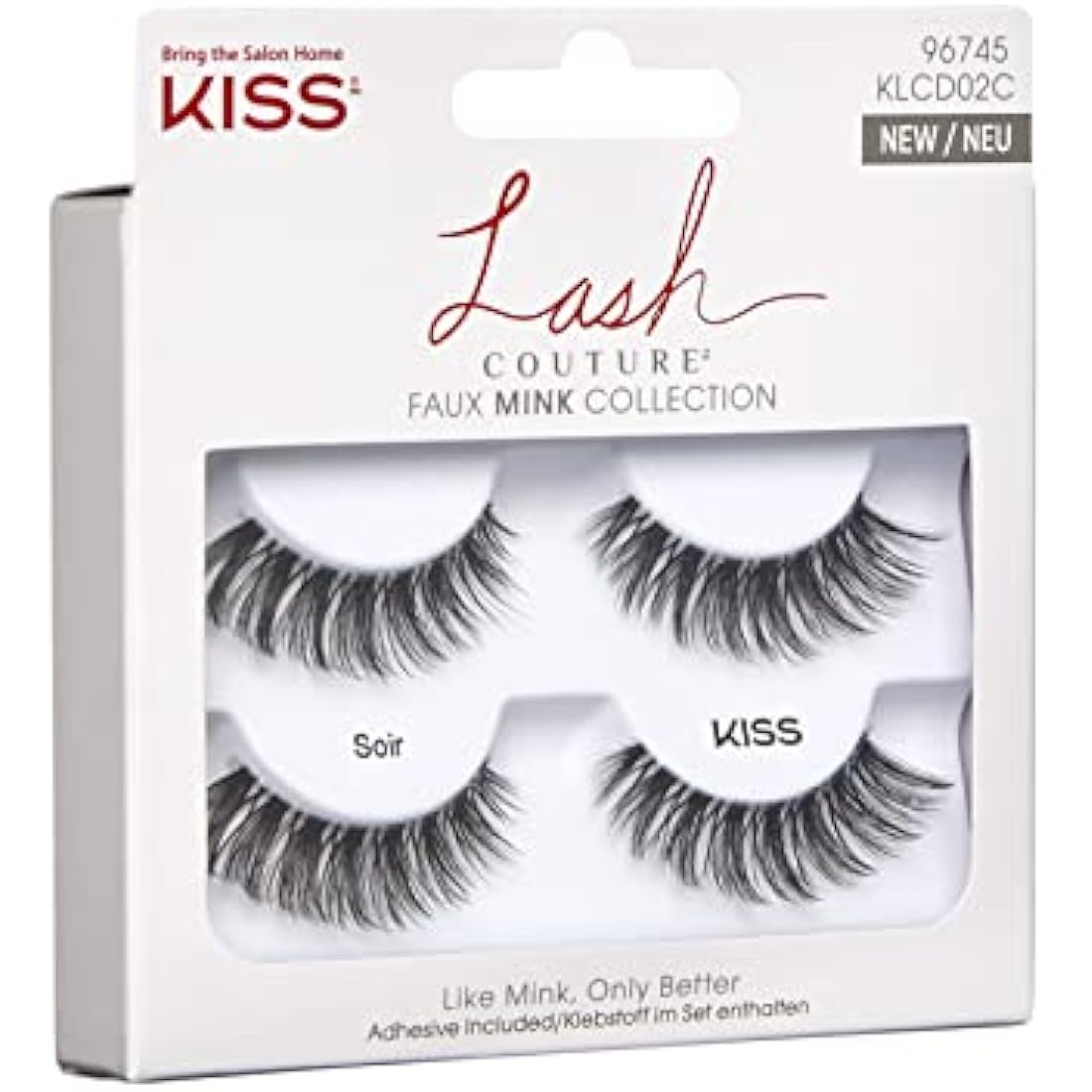 KISS Lash Couture Faux Mink Collection 2 Pairs of False Lashes, Soir, Ultrafine, Tapered, Synthetic Fake Lashes includes Lash Glue