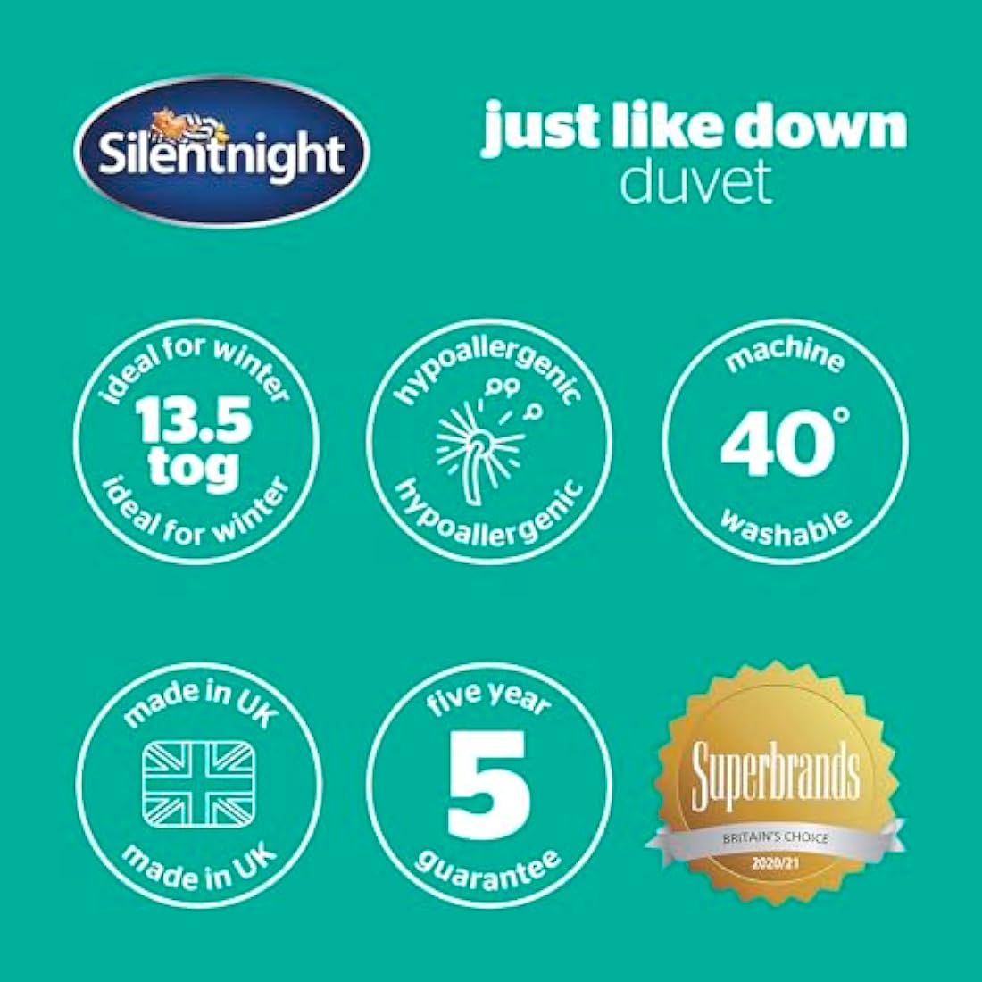 Silentnight Just Like Down 13.5 Tog Double Duvet - Luxury Hotel Winter Warm Thick Heavyweight Duvet Quilt with Soft Silky Down Like Fibres - Machine Washable and Hypoallergenic - Double