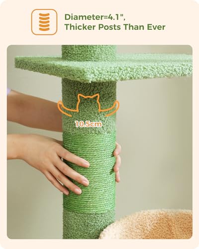 PAWZ Road Cactus Cat Tree Floor to Ceiling 5 spacious Platforms, Cat Tower 1 Hammock and Dangling Balls for Indoor Cats Adjustable Height(205-255cm)