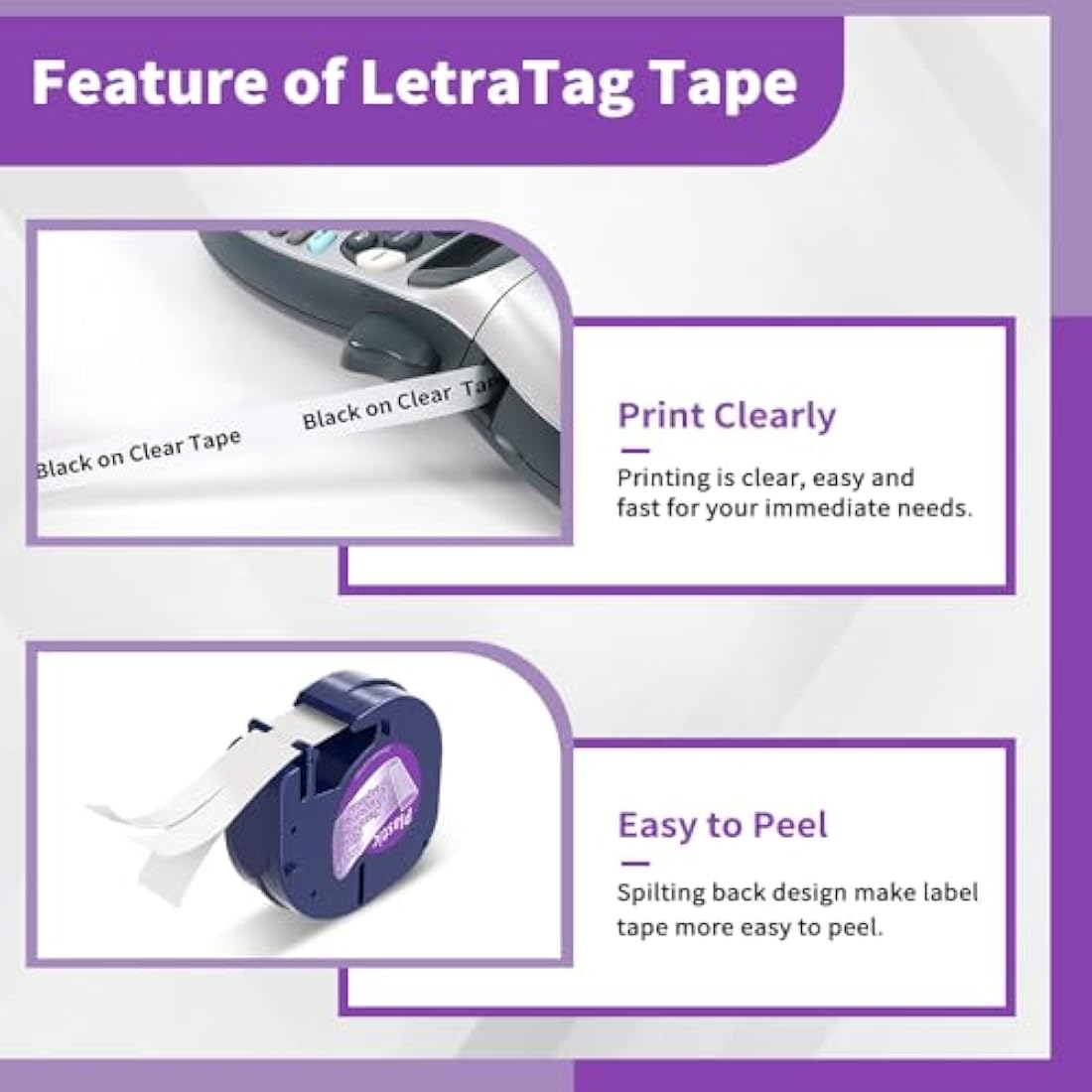 Wonfoucs Compatible with Dymo Label Plastic Tape for Dymo LetraTag Tape 12267 12mm x 4m Black on Transparent, LT-100H LT-100T LT-110T QX50 XR, 5 Pack