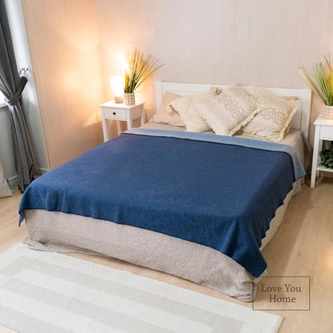 LYHome Travel Blanket - Extra Warm Picnic Throw, Bed Camping Outdoor Wool Blankets, Cozy Soft Throws, Military Army and Garden Outside Use (59x84 in | 150x215 cm | Light Blue - Blue Double-sided)