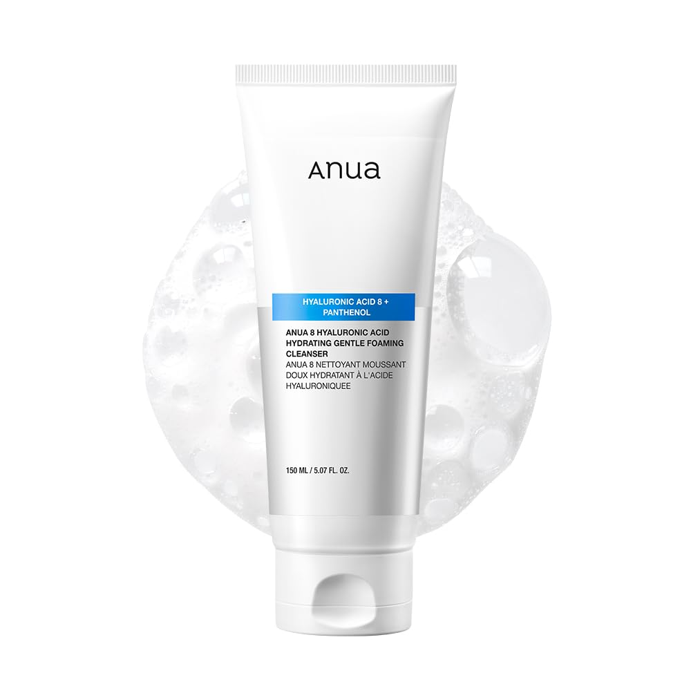 ANUA Hydrating Gentle Foaming Cleanser, Hyaluronic Acid, Glycerin, Zinc PCA, Panthenol, Korean Face Wash for Dry Skin, for Double Cleansing, Korean