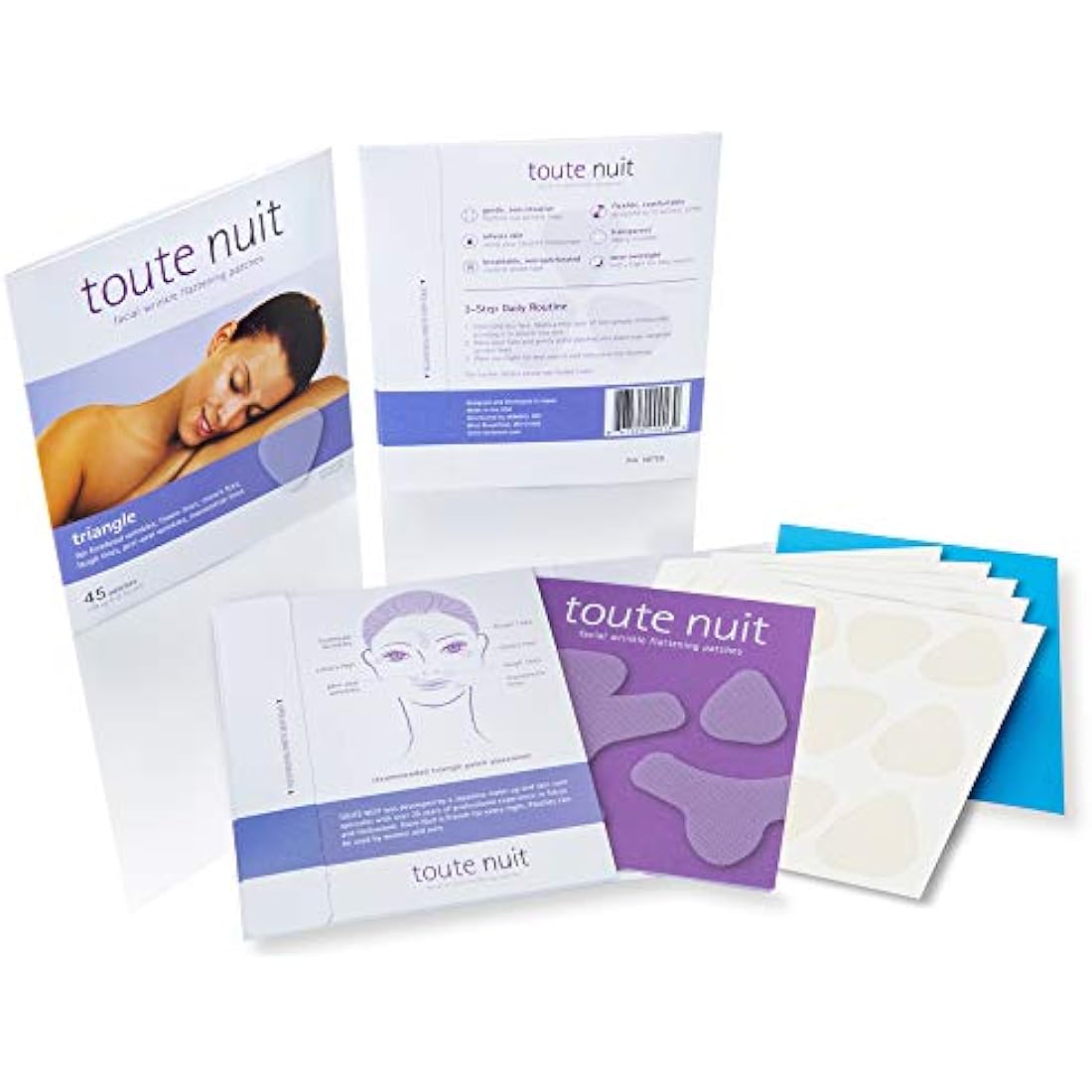 Toute Nuit Facial Wrinkle Flattening Patches, Triangle - Forehead, Around Eyes and Lips Anti-Wrinkle Patches, Face Tape - 45 Patches
