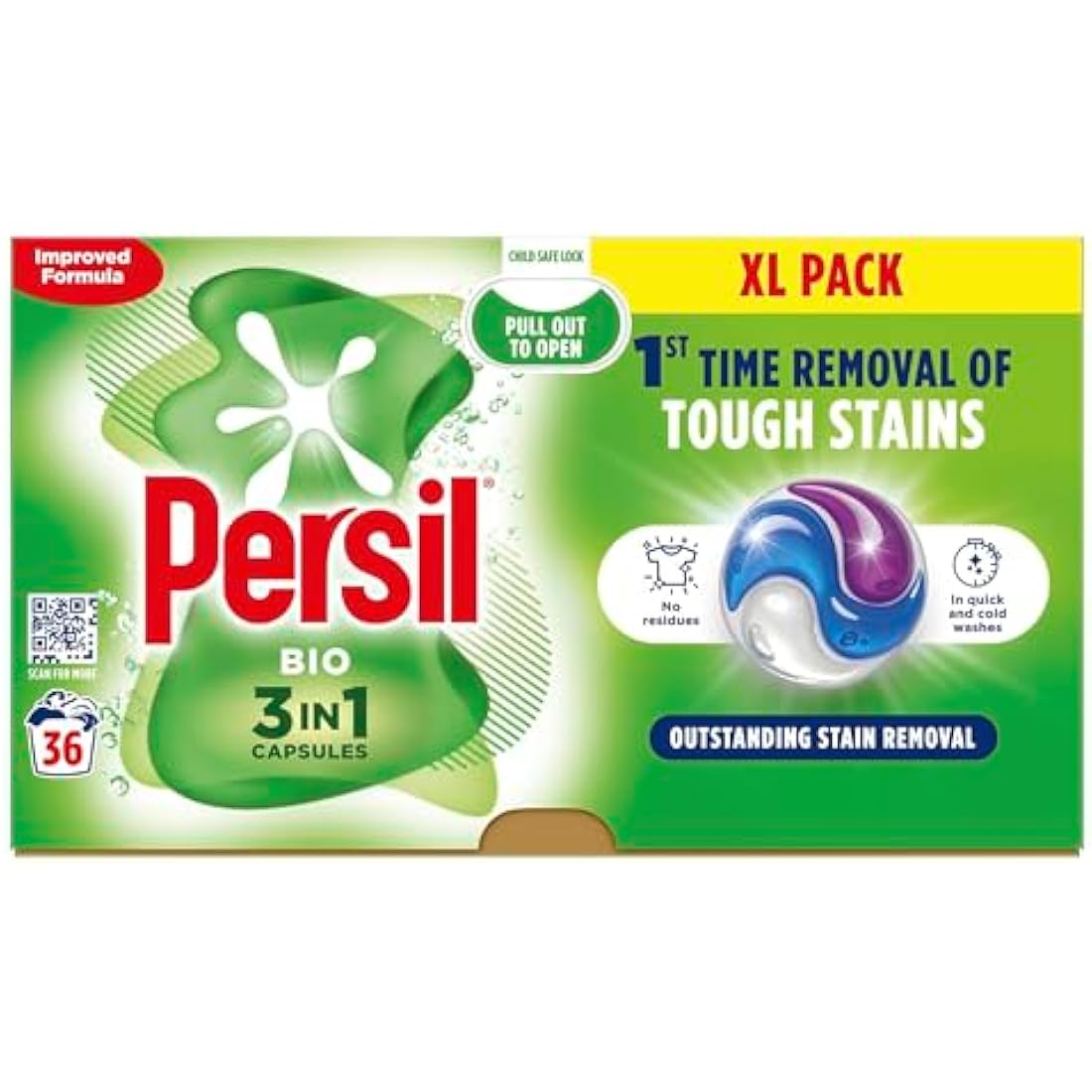 Persil Bio 3 in 1 Washing Capsules laundry capsules for 1st time removal of tough stains outstanding stain removal in quick & cold washes 108 washes (3x 36)
