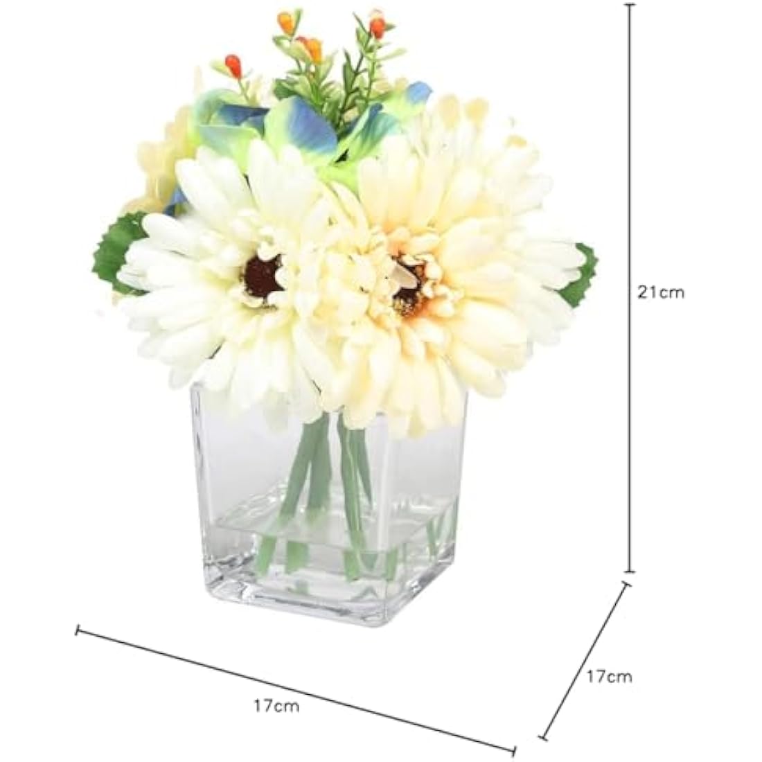 Sleepdown Halo Artificial Faux Flowers Floral Square Vase Artificial Plant for Home Office Bathroom Decor Indoor Decoration Aesthetics, Medium
