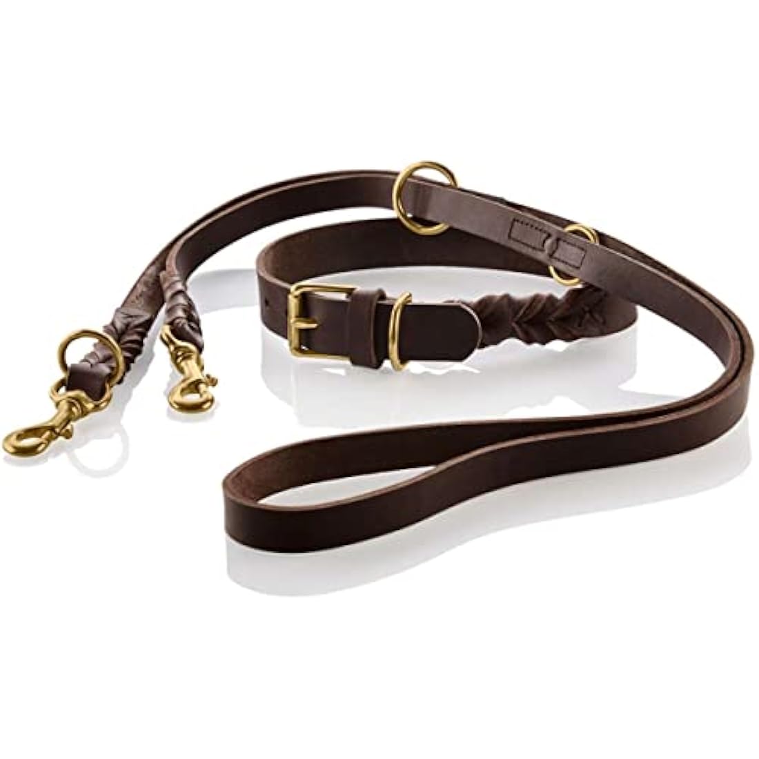 HUNTER SANSIBAR SOLID Dog Collar Leather Heavy Duty Grip Braided 60 (M-L) Dark Brown