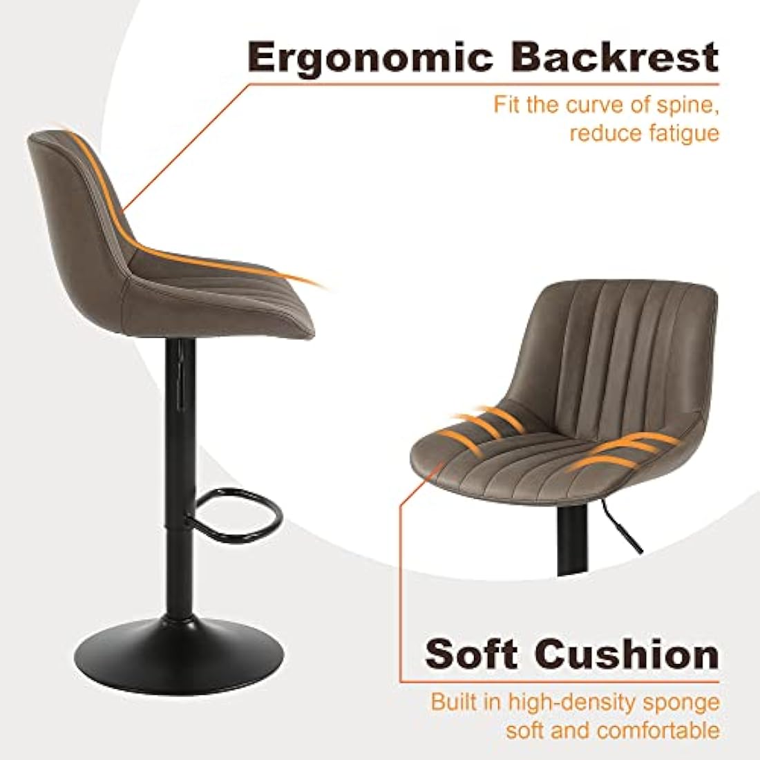 Youhauchair Bar Stools Set of 2, Swivel Counter Height Barstools with Back, Adjustable PU Leather Bar Stool, Modern Kitchen Breakfast Bar Stools, Brown