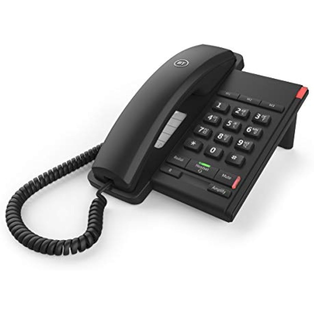 BT Converse 2100 Corded Landline House Phone, Home Phone, 3 Quick Dial Buttons, Headset Socket, Black