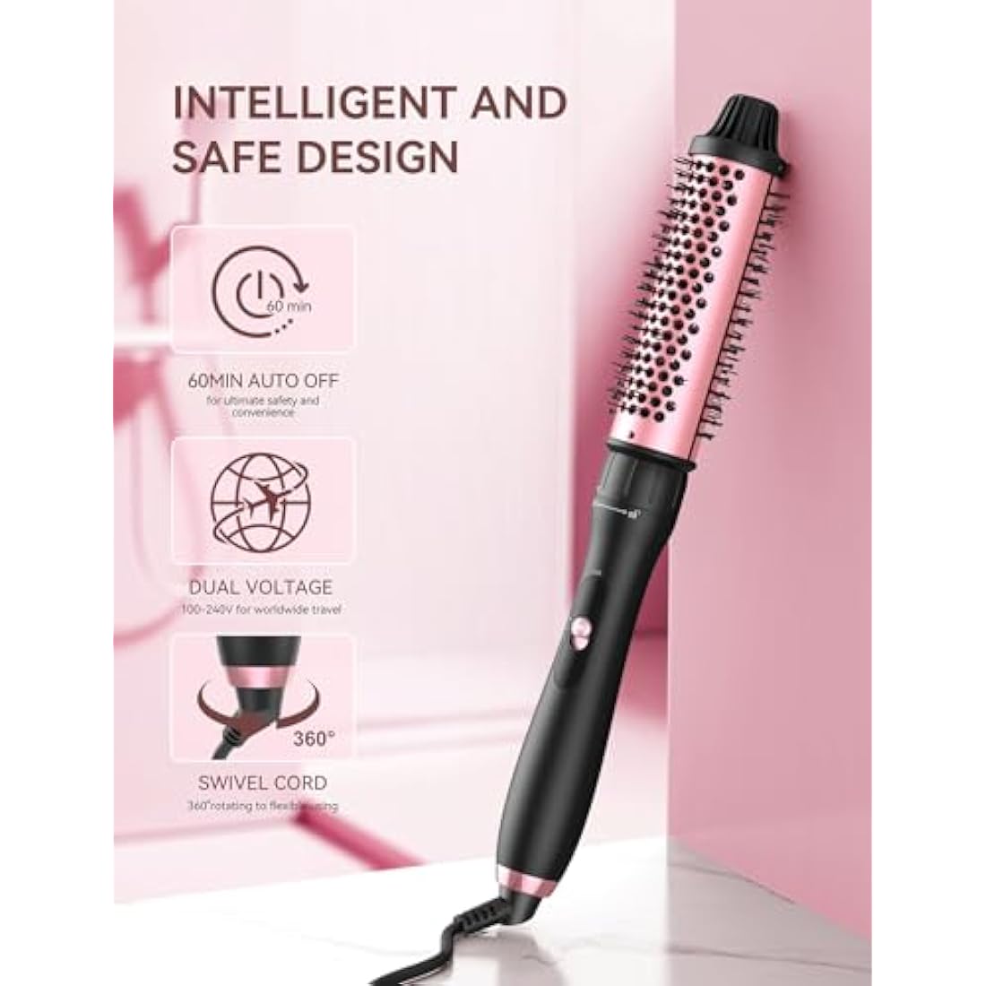 LANDOT 5-in-1 Curling Wand with Thermal Brush: Curling Iron Tongs Set & 4 Interchangeable Ceramic Barrels (9-32mm) - Adjustable Temp Instant Heat Up Long Lasting Curls