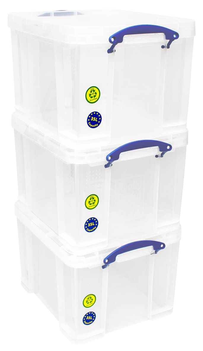 Really Useful Plastic Storage Box Bonus Pack 3x35 Litre Clear
