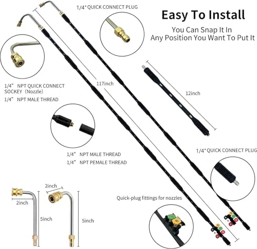 Pressure Washer Extension Wand - 9 Pack Gutter Cleaning Tools Extension Wand, Power Washer Replacement Lance with 5 Nozzle Tips, 1/4" Quick Connect,