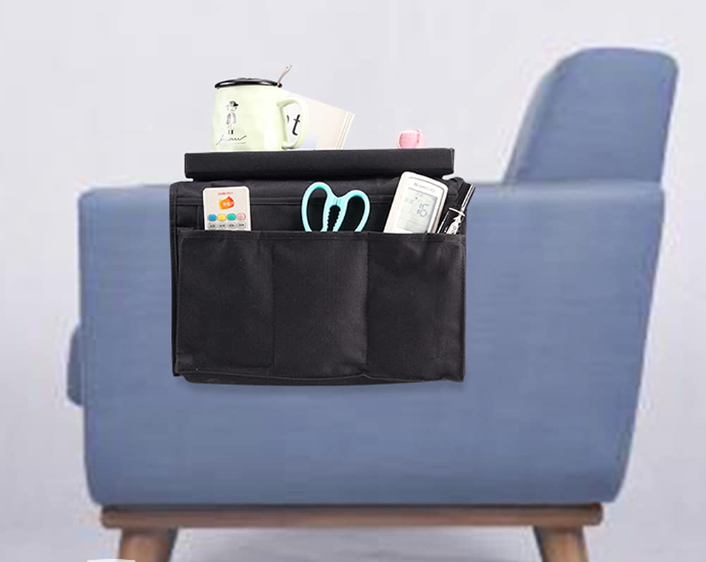 Cysocool Sofa Candy Organizer with Tray Armrest Cup Holder Couch Armchair TV Remote Caddy Storage Bag for Phone Tablet Book Magazines DVD Eyeglasses