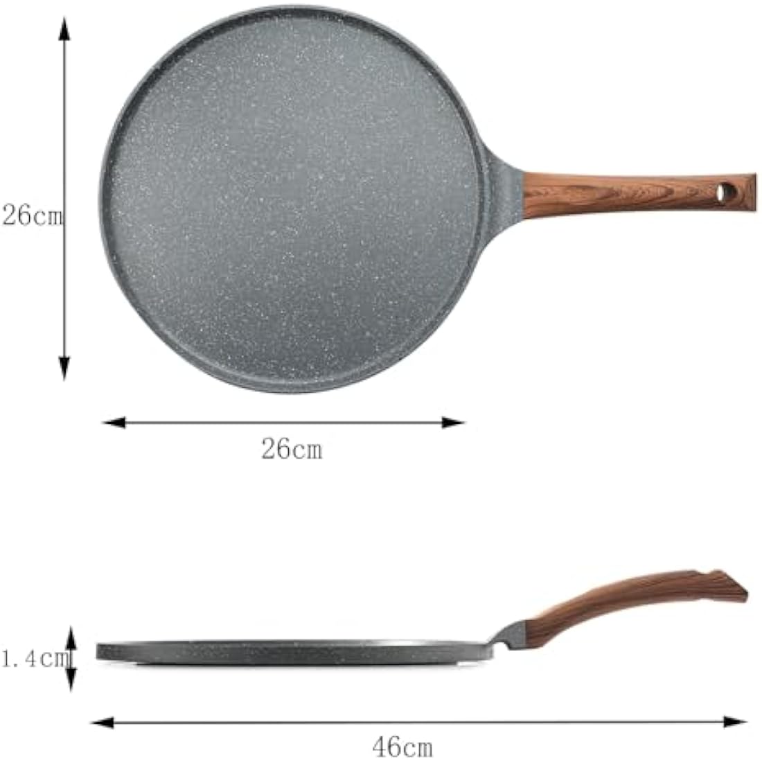 SENSARTE Non Stick Crepe Pan, Dosa Pan Die-cast Auluminium Pancake Flat Skillet Tawa Griddle 26cm with Stay-Cool Handle, Induction Compatible, PFOA Free