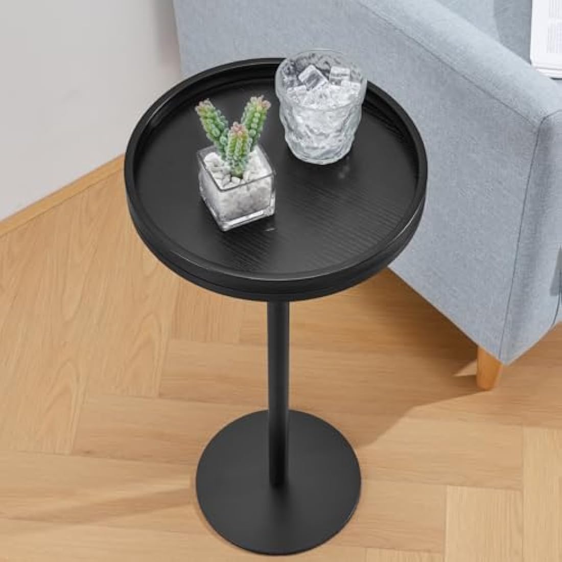 ZEXVIDA Small Round Coffee Table for Small Spaces,Drink Table for Living Room, Bedroom, Bathroom,Balcony (Black)