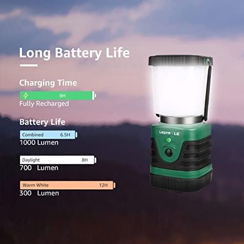 LE Camping Light Rechargeable, 1000 Lumen Camping Lantern, Dimmable 4 Modes Camping Tent Lights with 4400mAh Power Bank, Camping Accessories, Rechargeable Lantern for Outdoors, Power Cuts and More
