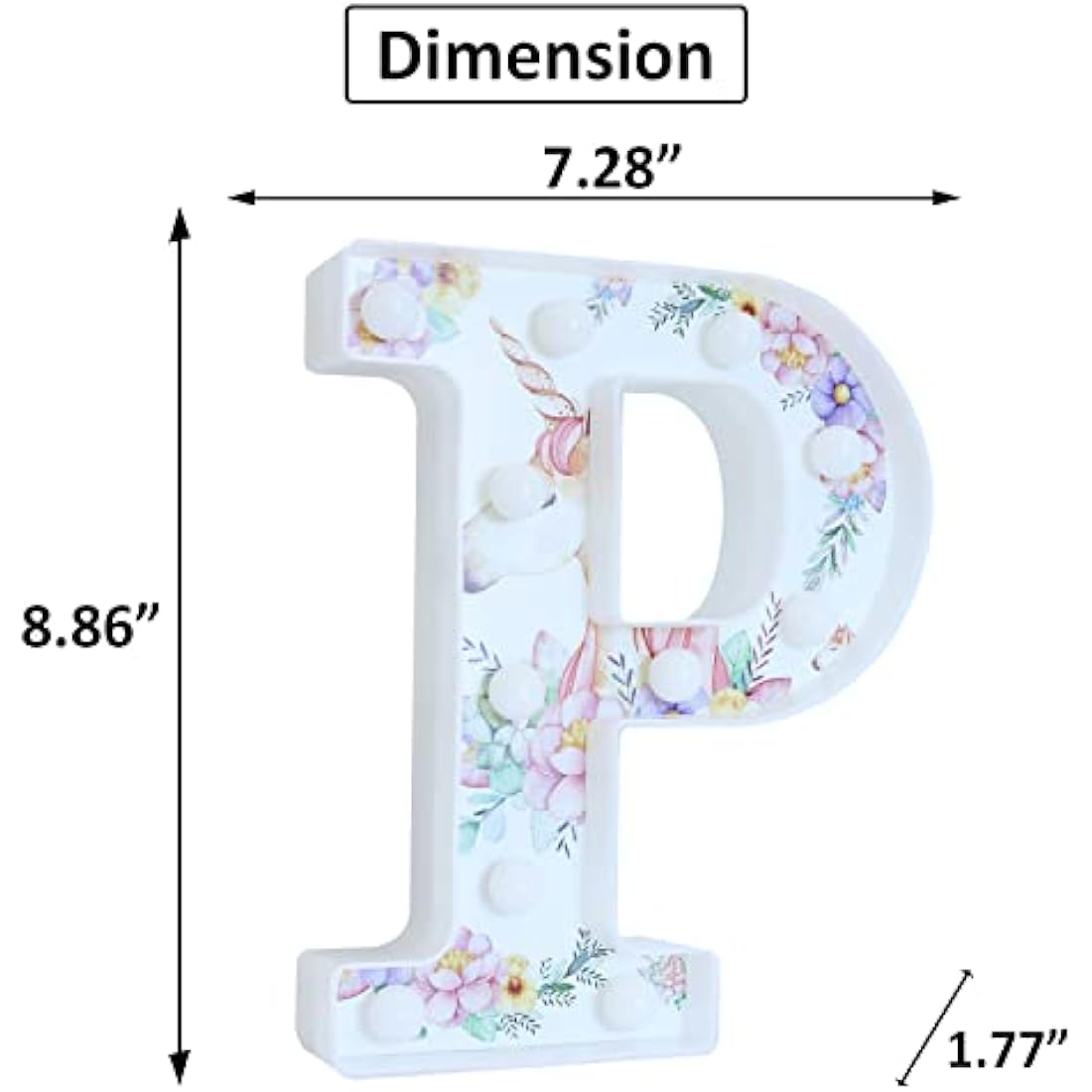 Vimlits Unicorn Light Up Letters, LED Letter Lights Warm White Alphabet Sign Unicorn Gifts for Girls Birthday Unicorn Party Decorations Bedroom Night Light Christmas Valentine Wall Table Decor - P