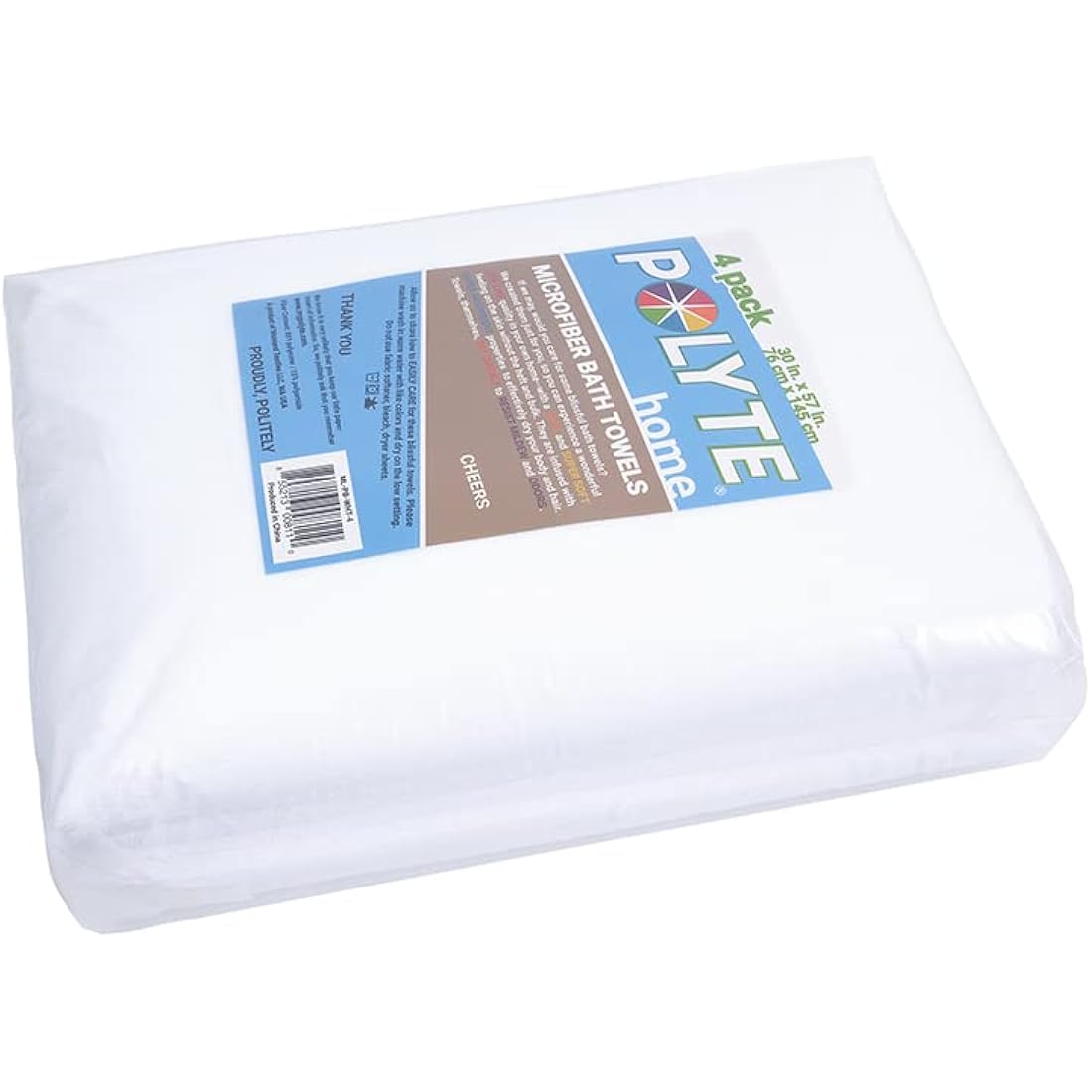POLYTE Quick Dry Lint Free Microfibre Bath Towel, 76 x 145 cm, Pack of 4 (White)