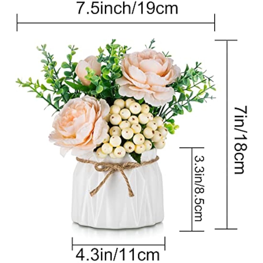 BLOSMON Artificial Flowers and Vase Decoration Fake Flower in Vases 2PCS Pink Plastic Rose Arrangements Table Floral Centrepieces Ornaments Plant Bouquet for Wedding Room Window Garden Party Display