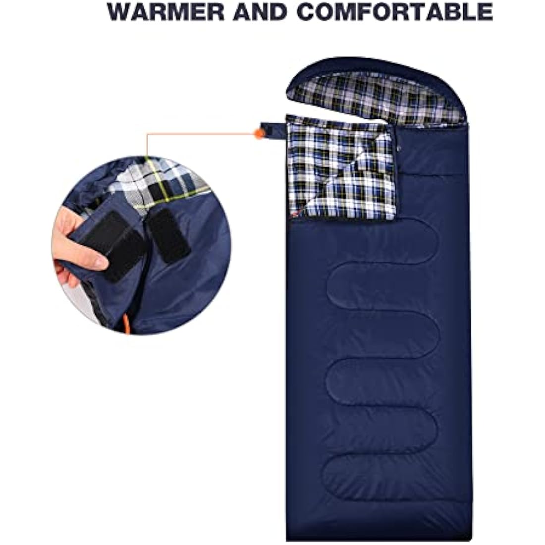 REDCAMP Cotton Sleeping Bag for Adult with Removable Pillow, Wide Sleeping Bag with Hood for 3-4 Season Winter Cold Weather Camping Fishing